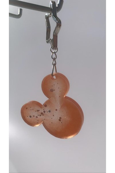 MISS GOLDEN Orange Colored Silver Glitter Mickey Mouse Keychain Handmade Epoxy Gift