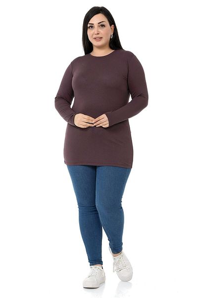 DISENTIS MODEST Large Size Crew Neck Long Sleeve Viscose Dark Mink Body