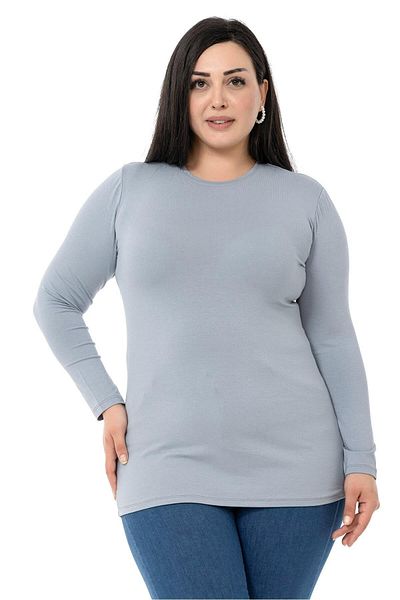 DISENTIS MODEST Plus Size Crew Neck Long Sleeve Viscose Light Gray Body