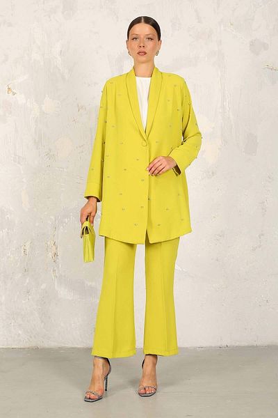Melike Tatar OIL GREEN Jewelled Jacket Set 32-6202