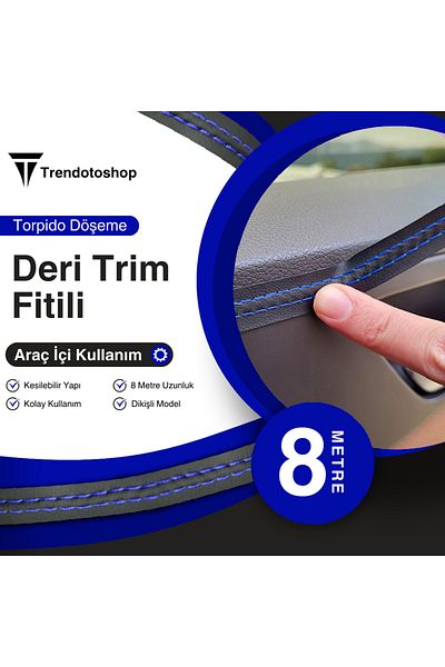 C9 8 Meters Leather Trim Tape with Blue Stitching
