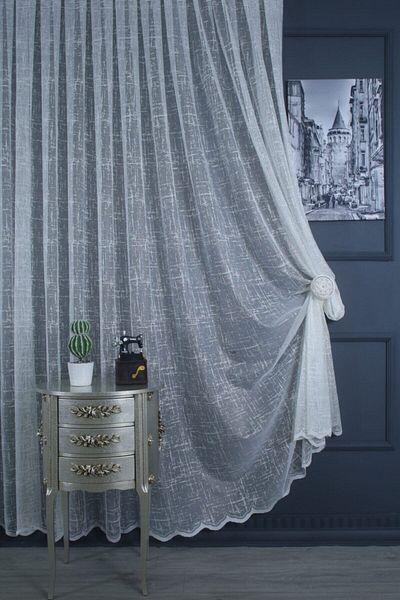 PERDECITY Slub Pattern, Knitted Tulle Curtain, 300x260cm, 1/3 Close Pleat