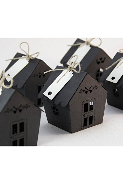 Tasarım Şeker Sevimli Ev Şeker Kutusu - Siyah Karton - 50 Adet