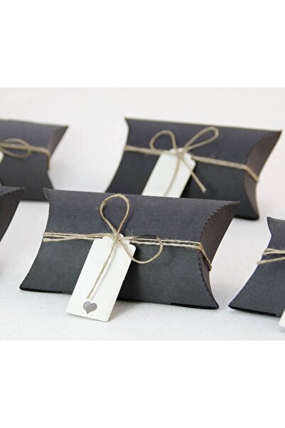 Tasarım Şeker Yastık Şekilli Şeker Kutusu - Siyah Karton - 50 Adet