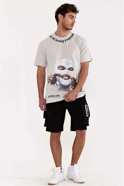 THIMOON Men's Gray Printed Crew Neck Oversize T-shirt