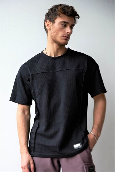 THIMOON Men's Black Crew Neck Plain T-Shirt