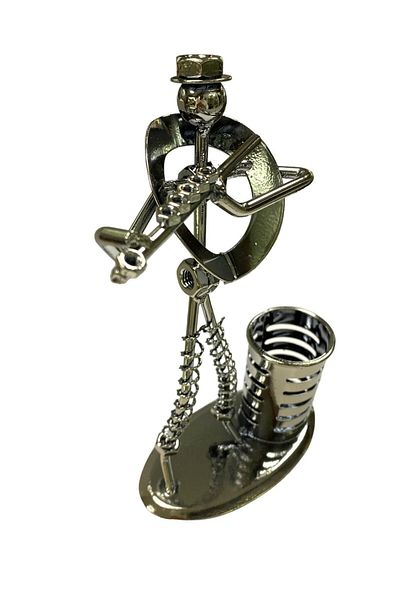 Elif Desktop Metal Pen Holder with Man Playing Flute Figure605715