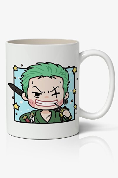 Anime Marketi كوب أبيض مطبوع عليه رسوم متحركة رورونوا زورو من قطعة واحدة