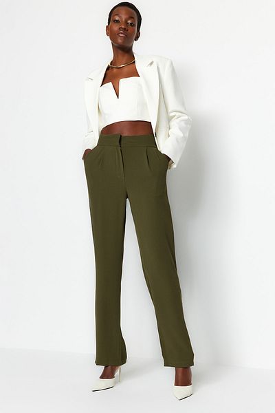 Trendyol Collection Khaki široké plisované kalhoty TWOSS19WX0017