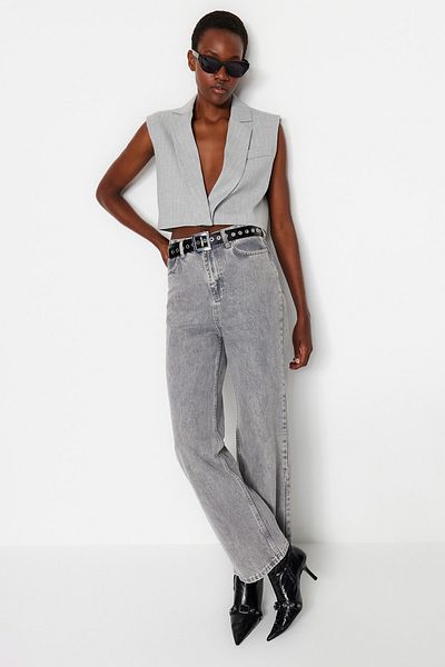 Trendyol Collection Gray Premium Regular Crop Woven Vest TWOAW24YE00042