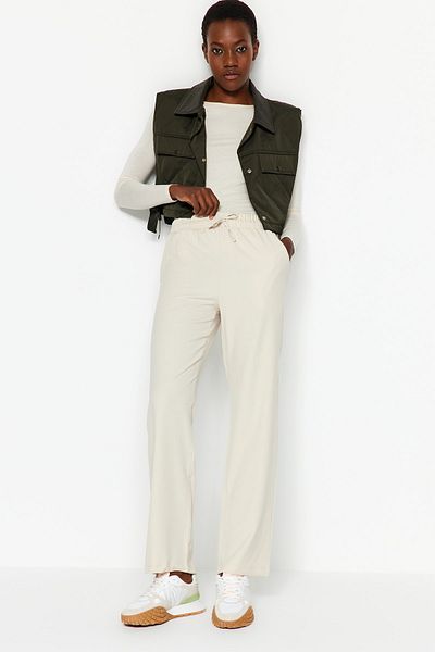 Trendyol Collection Stone Straight Cut Elastic Waist Woven Trousers TWOAW24PL00305