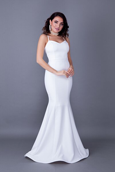 NO48 Βραδινό φόρεμα ψαριού από υφαντό ύφασμα με λευκό λουράκι