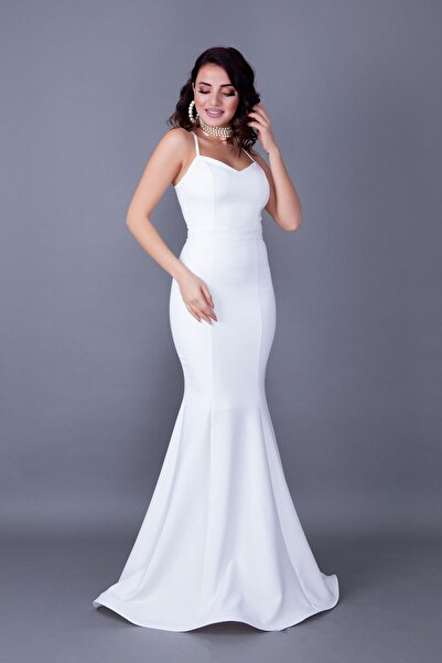 NO48 Βραδινό φόρεμα ψαριού από υφαντό ύφασμα με λευκό λουράκι