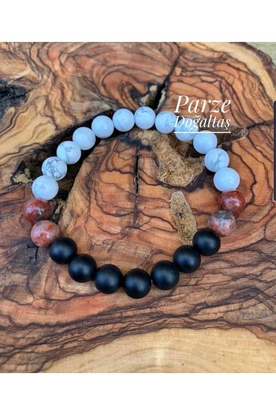 parze doğaltaş Howlite Jasper and Onyx Bracelet