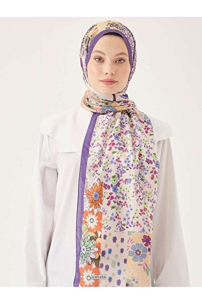LOSYANA Yamalı Çiçek Desen Dijital Soft Şal-koyu Mor