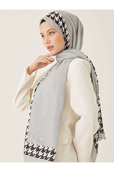 LOSYANA Dinamik Kaz Ayağı Desen Krep Şal- Gri