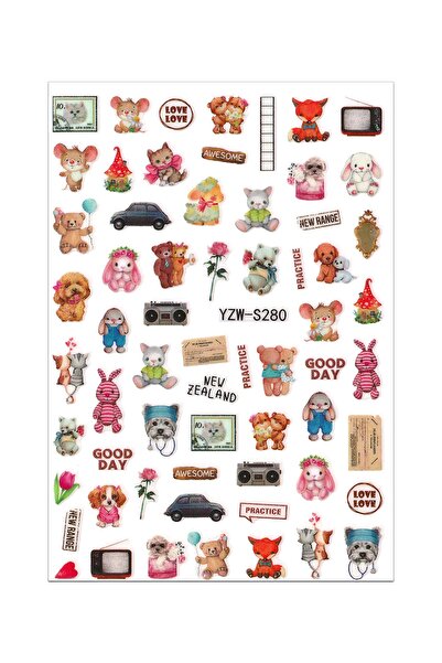 BearPear Sevimli Hayvancıklar Renkli Tırnak Sticker