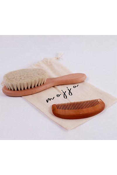 Her Yere Gelsin Natural Goat Hair Baby Hair Brush (0 Months) and Natural Wooden Comb Set of 2 - Midi Size