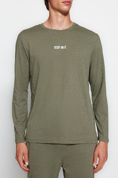Trendyol Collection Khaki nyomott kötött pizsama szett TMNAW24PT00005