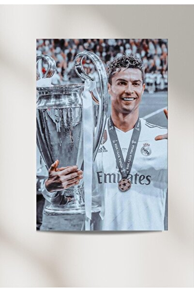Genel Markalar Cristiano Ronaldo Kupa 33x48 Poster Duvar Posteri Çift Taraflı Bant Hediye