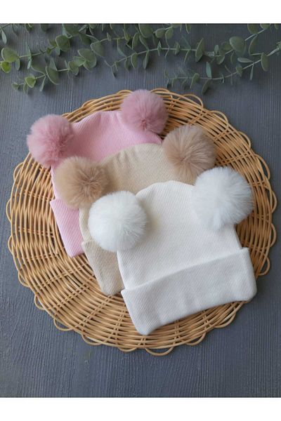 pempem bandana Baby girl plush pom-pom beanie