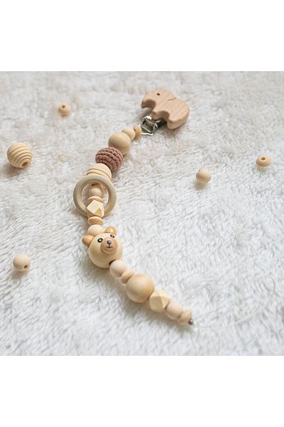 lismo kids Natural Wooden Pacifier Chain - Pacifier Strap Wooden Pacifier Chain Pacifier Holder