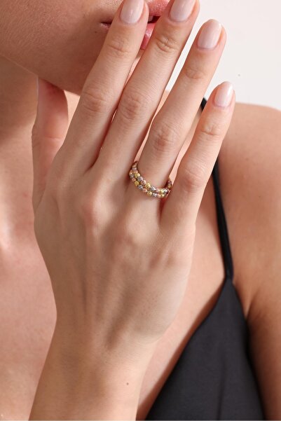 Silvano Jewelry 925 Ayar Gümüş Rose Ayarlanabilir 2 Sıra Dorika Yüzük