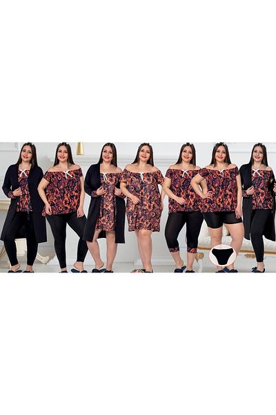 JENİKA Γυναικείο σετ νυχτικό 7 τεμαχίων Peignoir Plus Size