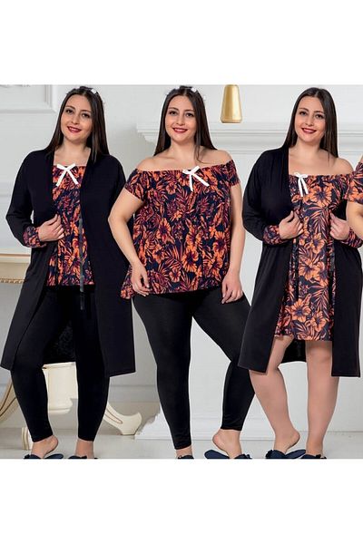 JENİKA Γυναικείο σετ νυχτικό 7 τεμαχίων Peignoir Plus Size