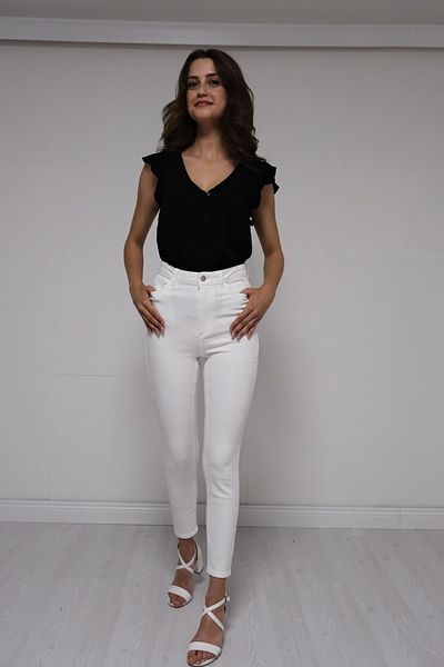 Blues Outlet Pantaloni de damă din bumbac lycra alb