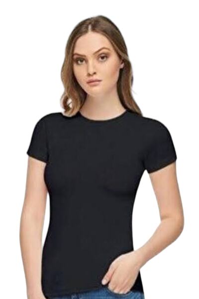 trenddünya Tutku Elite с кръгло деколте Elestan с половин ръкав Дамско черно-...