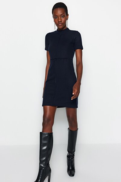 Trendyol Collection Námořnická modrá A-Line/A-Line Formální Selanik/Knitwear Mini Pletené šaty TWOAW24EL00149