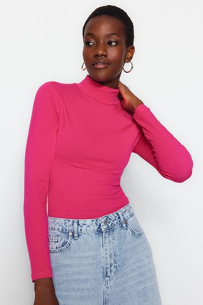 Trendyol Collection Fuchsia Rollkragen Strickbody mit Druckknöpfen TWOAW21BD0008