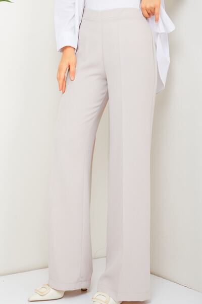 BELLİNA Kadın İthal Krep Kumaş Bol Paça Pantolon Taş