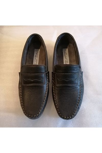 Butik Tülin Unisex genuine leather porous black front hand-stitched lightweight soft non-slip hard rubber sole loafer