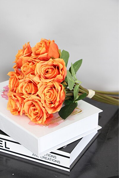 Yapay Çiçek Deposu Yapay lüx 9lu Zarif Gül Demeti 40 cm Turuncu Turuncu