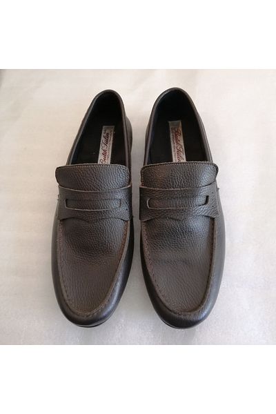Butik Tülin Unisex genuine leather coffee front hand-stitched lightweight very soft non-slip serrated rubber flat bottom loafer