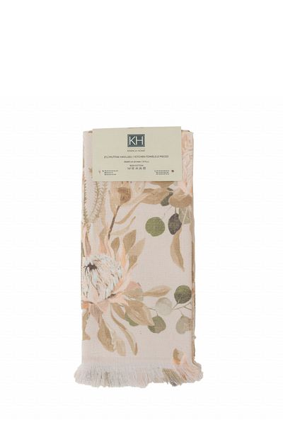 Karaca Home Prosop de Bucătărie Bej Garden 100% Bumbac - Pachet 2 60x40 Cm