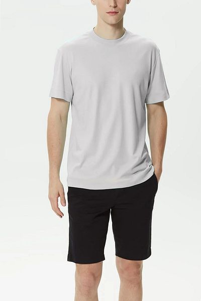 QMARI Tricou supradimensionat alb unisex cu gât crew de bază | Tricou casual licra simplu | Maneca scurta