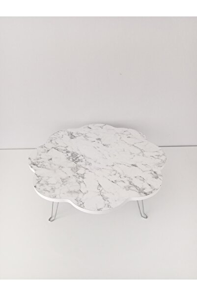 DOGANDEKOR 90 Cm Papatya Yer Sofrası Beyaz Mermer Desen