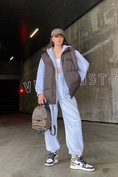 vladivosto 2 Thread Plus Size Jogger Grey / Μαύρο Γυναικείο Ψηλόμεσο Καλοκαιρινό Oversize Φούτερ Oversize Fit