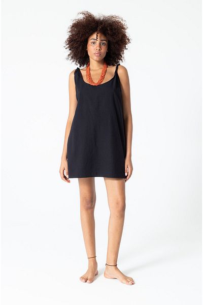 RUBYSTARS Black Twist Thin Strap Linen Look 100% Cotton Loose Tunic