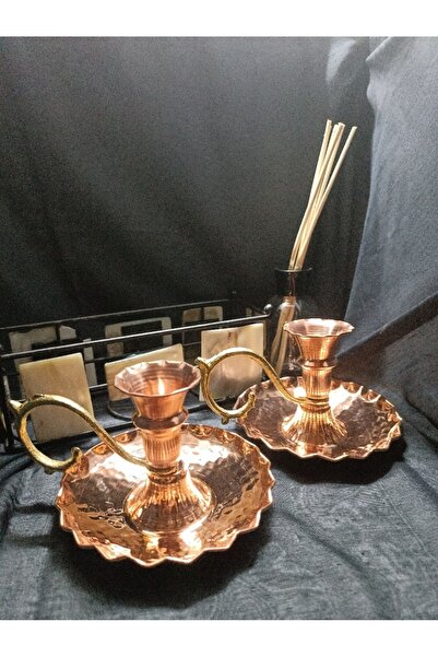 KAVELE 2 Adet Bakır Fırfırlı Şamdan&mumluk Parlak