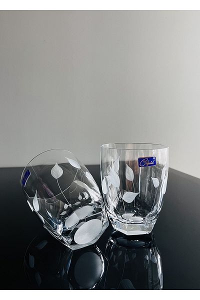 DECOSTYLE Custom Made Handmade Crystal Cut Angular Leaf Decor Cold Cut Water Cups 6 Pieces