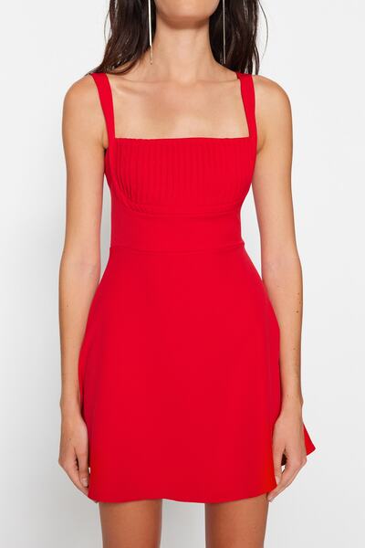 Trendyol Collection Piros A-vonalú szőtt rövid estélyi ruha éjszakai ballagási ruha TPRSS23EL00031