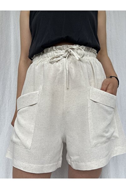 soBasic Pantaloni scurți și bermude din bumbac cu buzunar cu elastic în talie bej