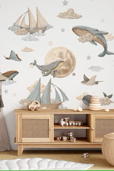 Sticker Ekspres Balina Yolculuğu Çocuk Odası Duvar Sticker Seti