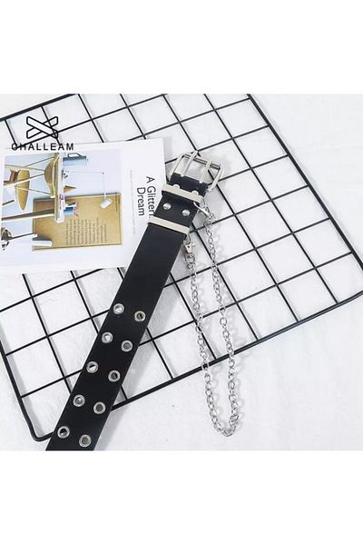 Köstebek Faux Leather Belt with Chain Detail Square Buckle