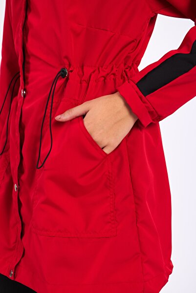 Moda Tuğram Micro Red Midi Raincoat & Windbreaker