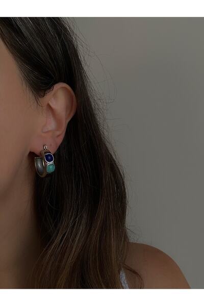 Owentis Çelik Silver Etnik Model Mavi Taşlı Lydia Küpe -kararma Yapmaz-